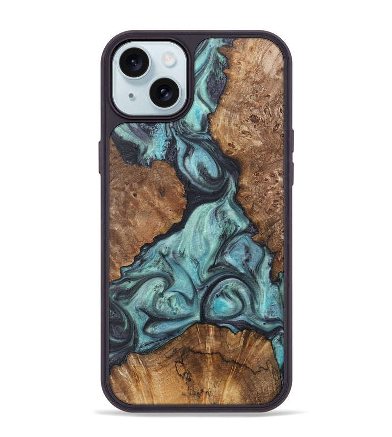 iPhone 15 Plus Wood+Resin Phone Case - Emilio (Green, 722037)