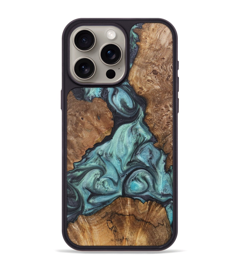 iPhone 15 Pro Max Wood+Resin Phone Case - Emilio (Green, 722037)