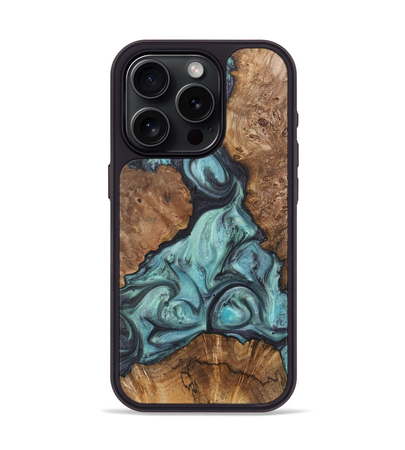 iPhone 15 Pro Wood+Resin Phone Case - Emilio (Green, 722037)