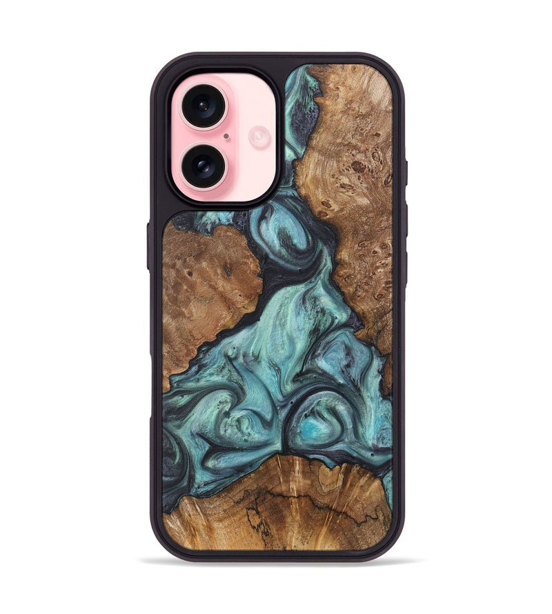 iPhone 16 Wood+Resin Phone Case - Emilio (Green, 722037)