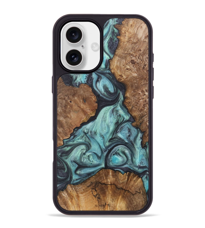 iPhone 16 Plus Wood+Resin Phone Case - Emilio (Green, 722037)