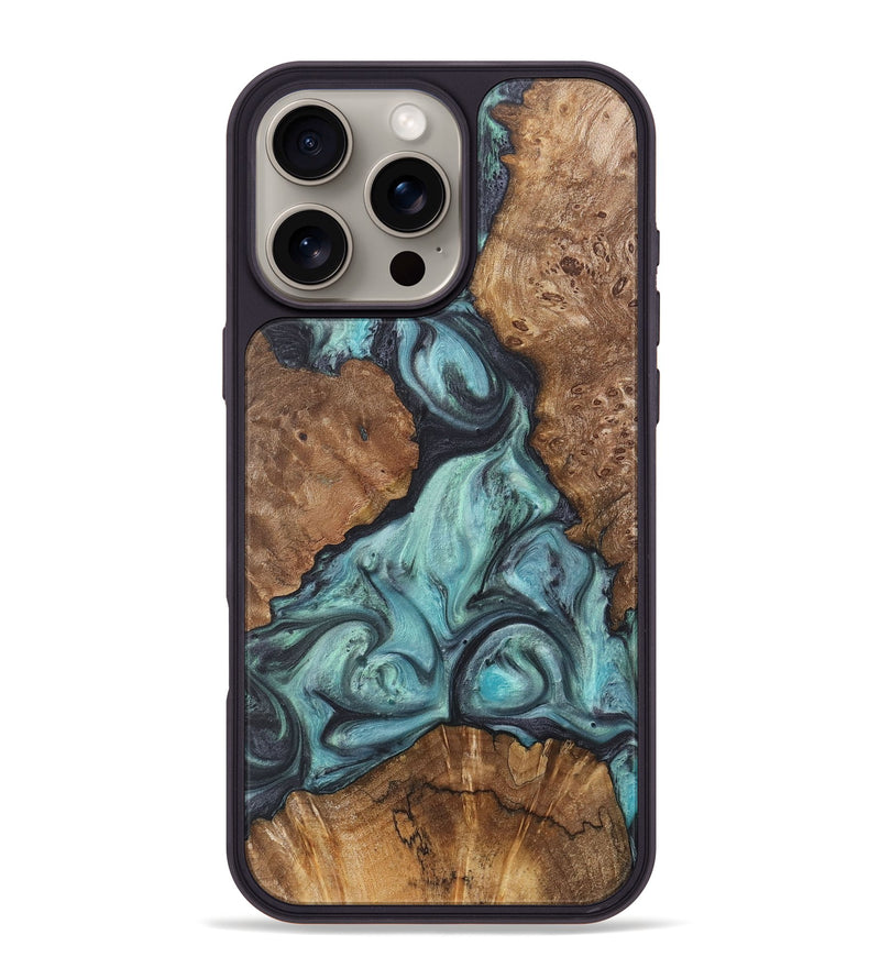 iPhone 16 Pro Max Wood+Resin Phone Case - Emilio (Green, 722037)