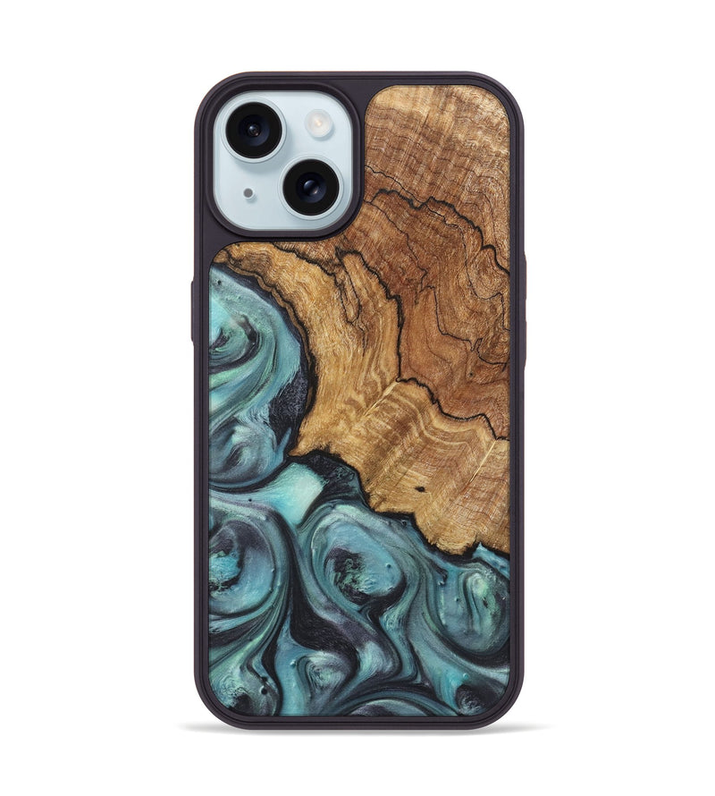 iPhone 15 Wood+Resin Phone Case - Natalie (Green, 722038)