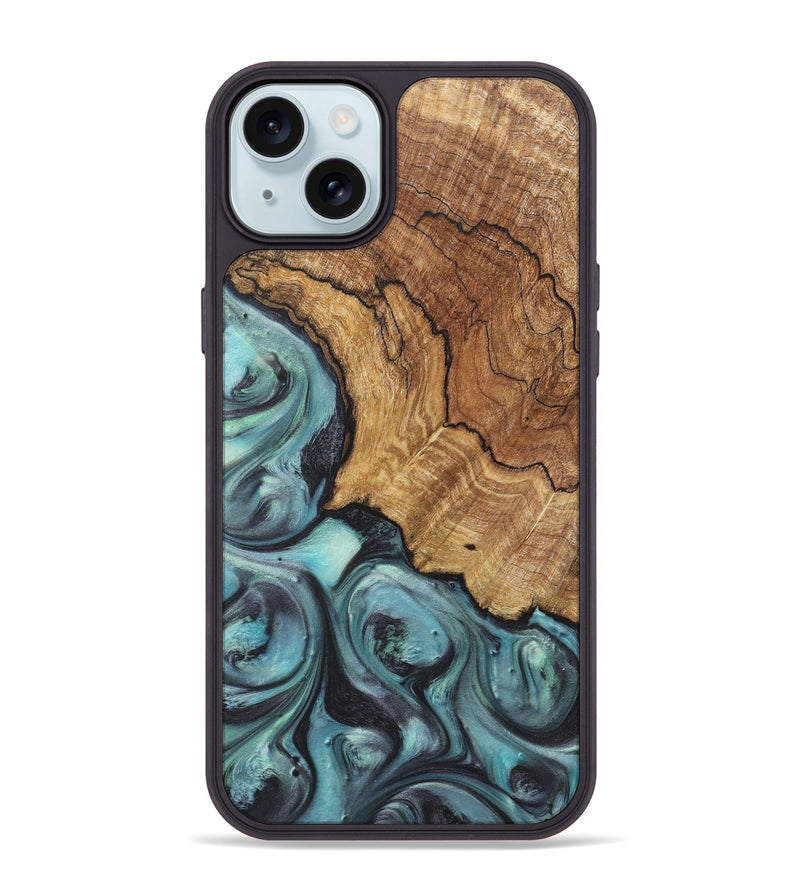 iPhone 15 Plus Wood+Resin Phone Case - Natalie (Green, 722038)