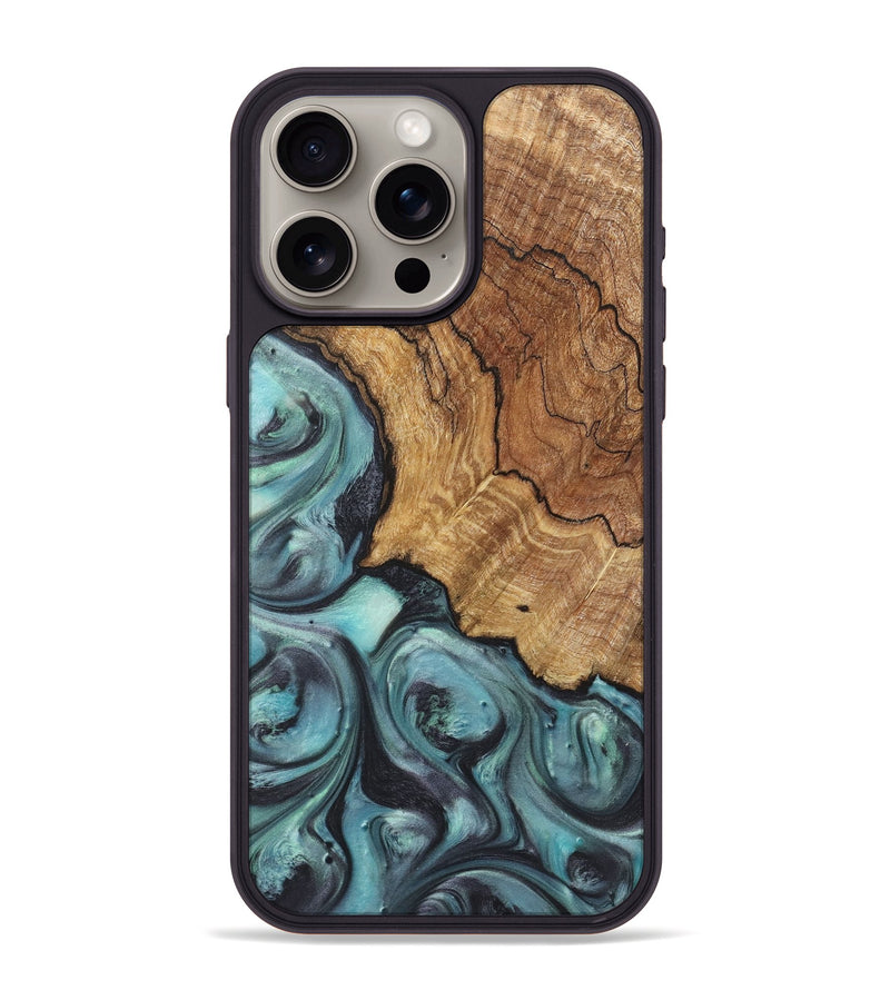 iPhone 15 Pro Max Wood+Resin Phone Case - Natalie (Green, 722038)