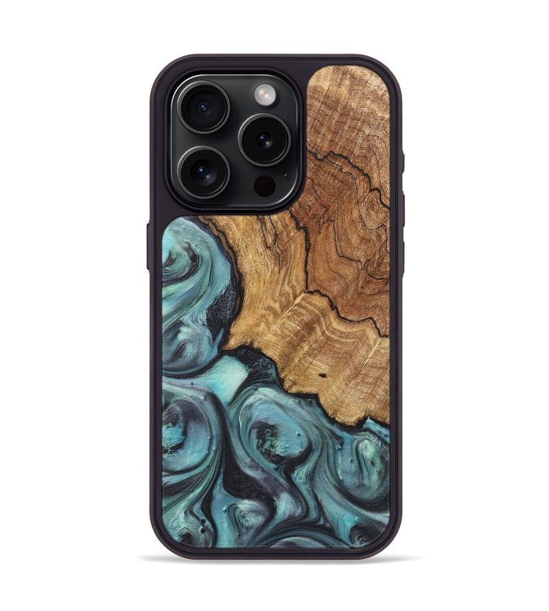 iPhone 15 Pro Wood+Resin Phone Case - Natalie (Green, 722038)