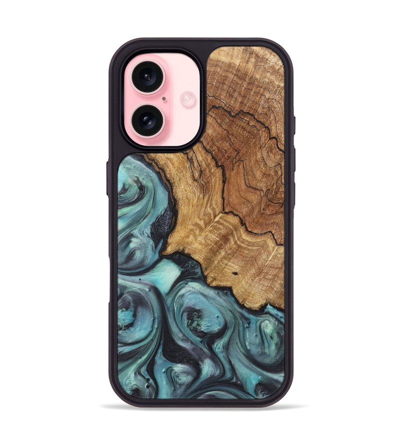 iPhone 16 Wood+Resin Phone Case - Natalie (Green, 722038)