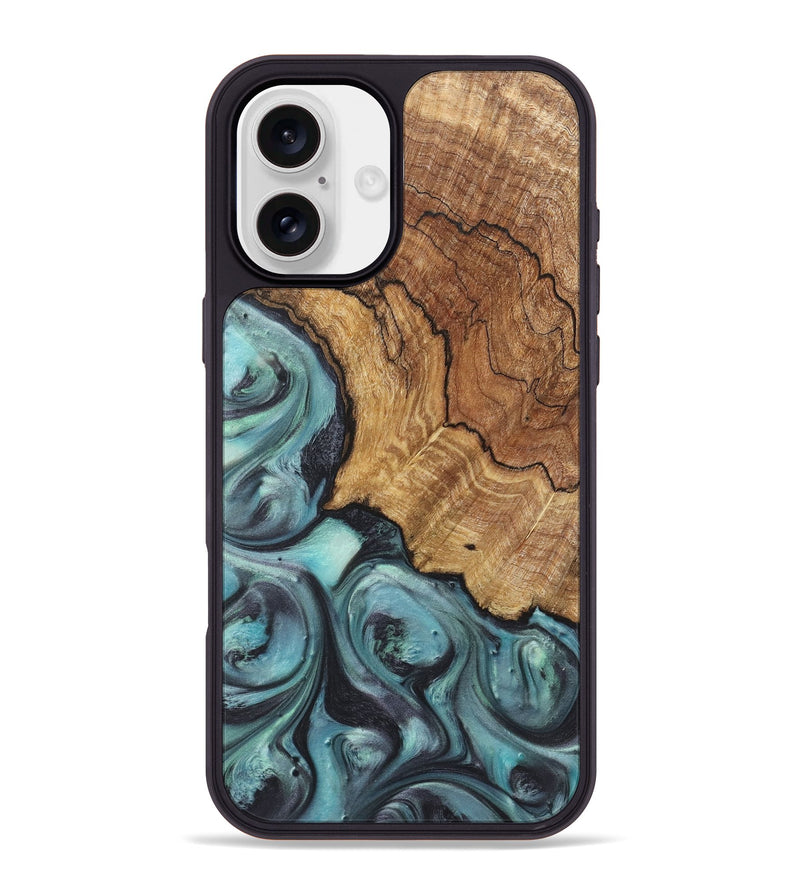 iPhone 16 Plus Wood+Resin Phone Case - Natalie (Green, 722038)