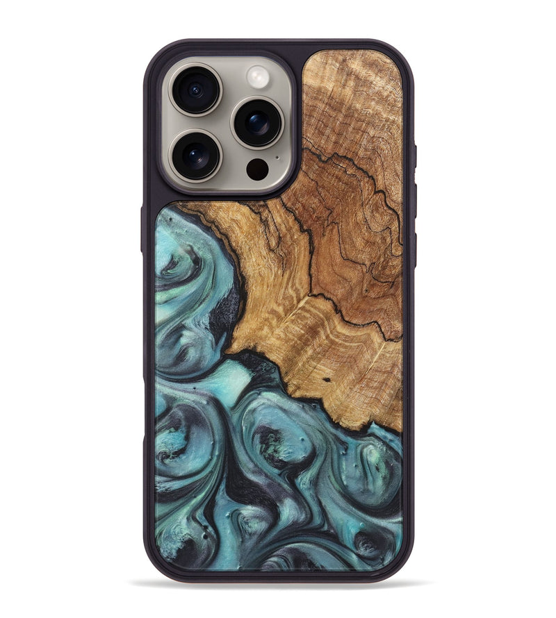 iPhone 16 Pro Max Wood+Resin Phone Case - Natalie (Green, 722038)