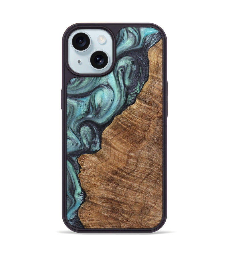 iPhone 15 Wood+Resin Phone Case - Jane (Green, 722039)