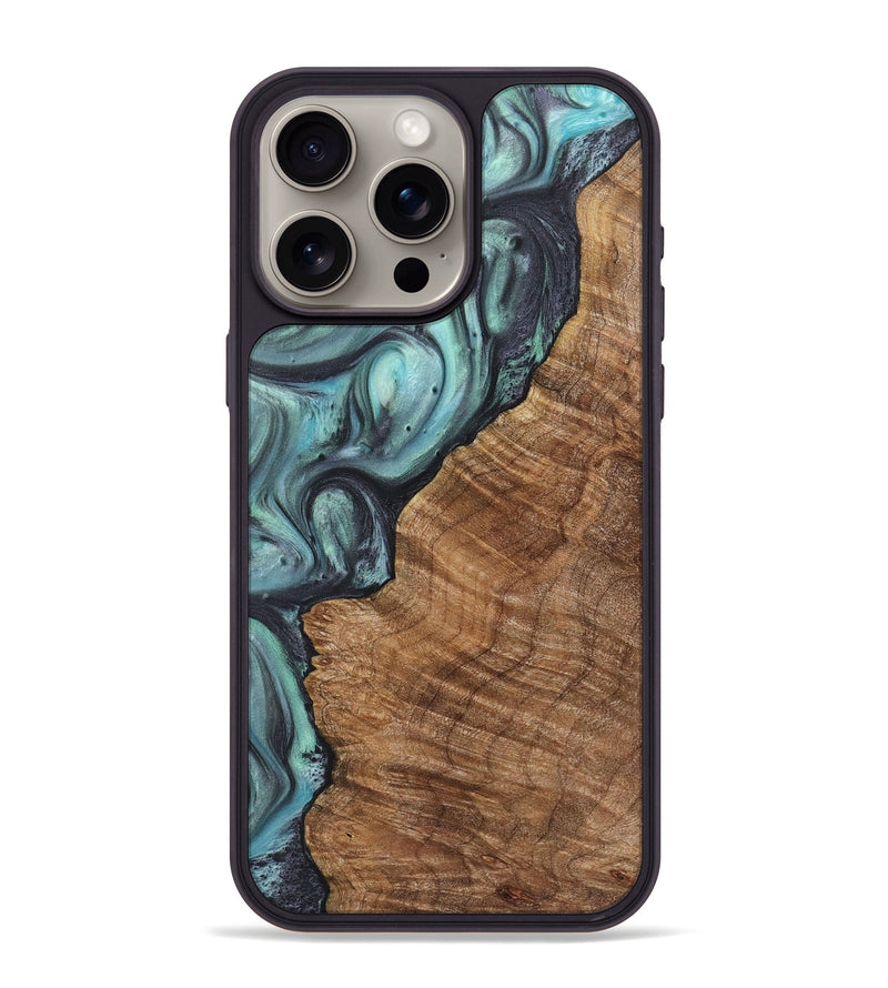 iPhone 15 Pro Max Wood+Resin Phone Case - Jane (Green, 722039)