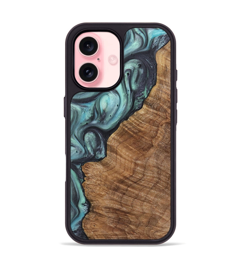 iPhone 16 Wood+Resin Phone Case - Jane (Green, 722039)