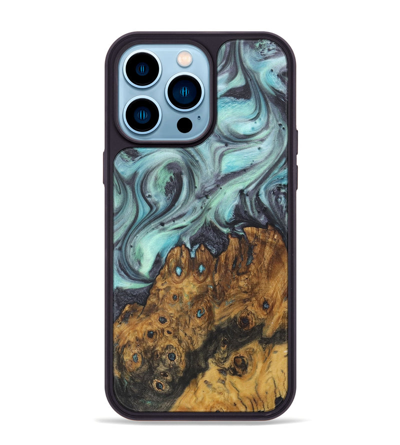 iPhone 14 Pro Max Wood+Resin Phone Case - Breanna (Green, 722040)