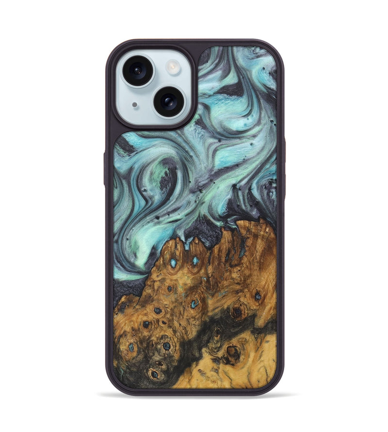 iPhone 15 Wood+Resin Phone Case - Breanna (Green, 722040)