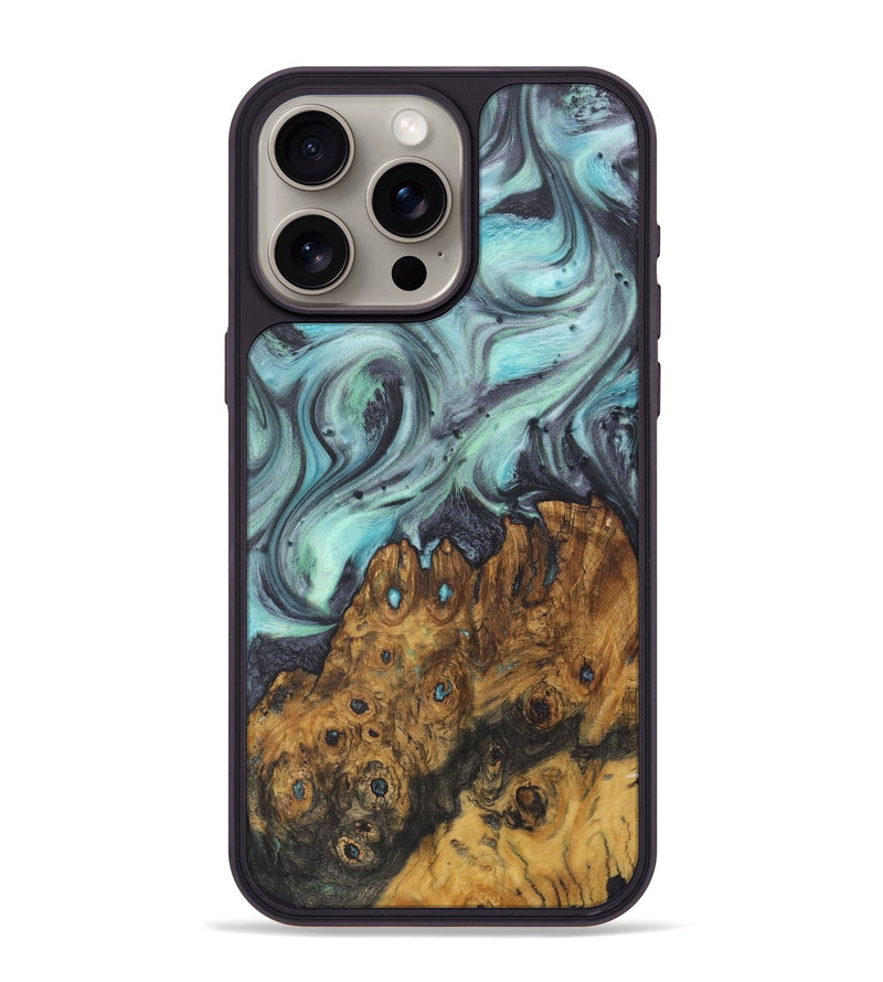 iPhone 15 Pro Max Wood+Resin Phone Case - Breanna (Green, 722040)