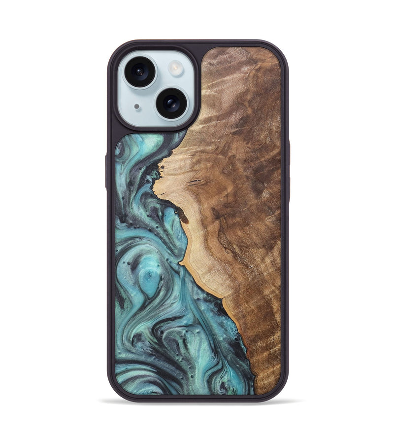 iPhone 15 Wood+Resin Phone Case - Danica (Green, 722041)