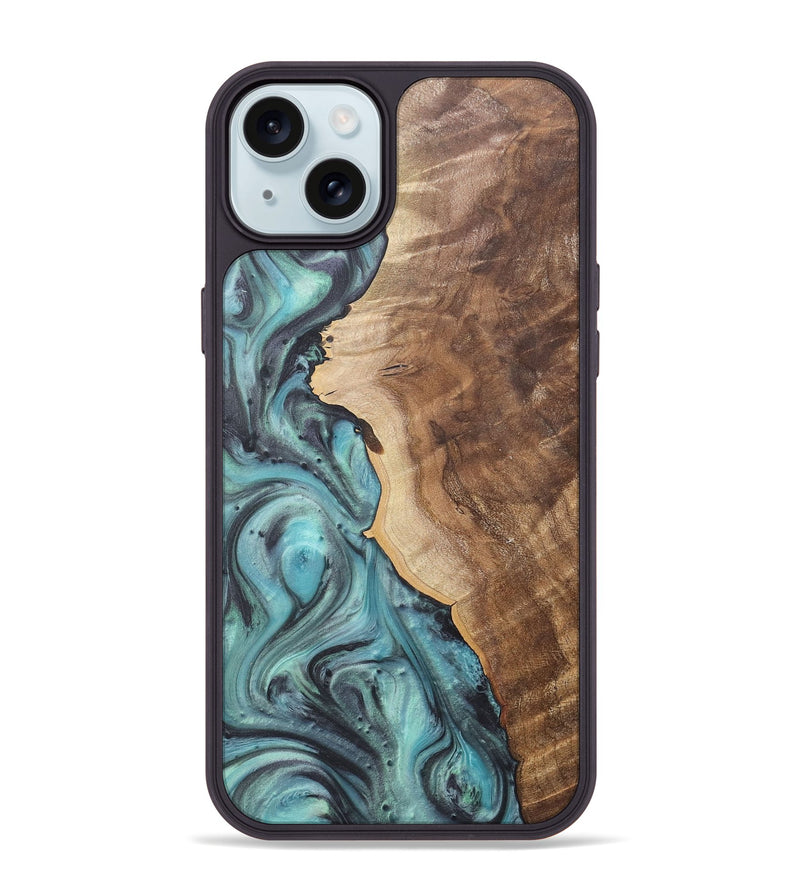 iPhone 15 Plus Wood+Resin Phone Case - Danica (Green, 722041)