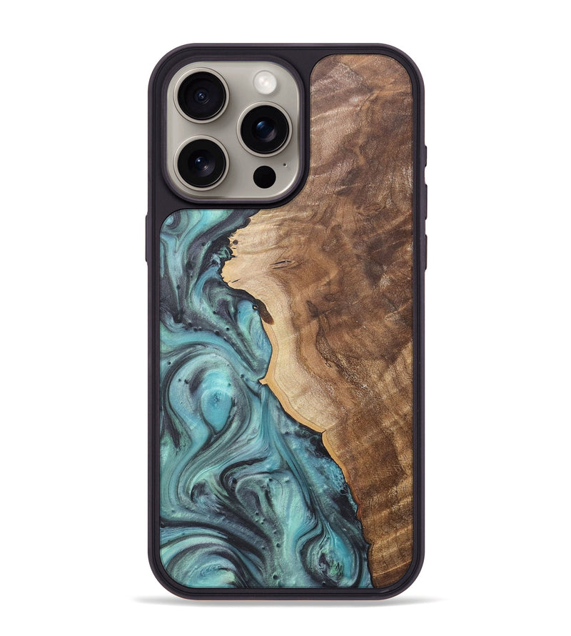 iPhone 15 Pro Max Wood+Resin Phone Case - Danica (Green, 722041)