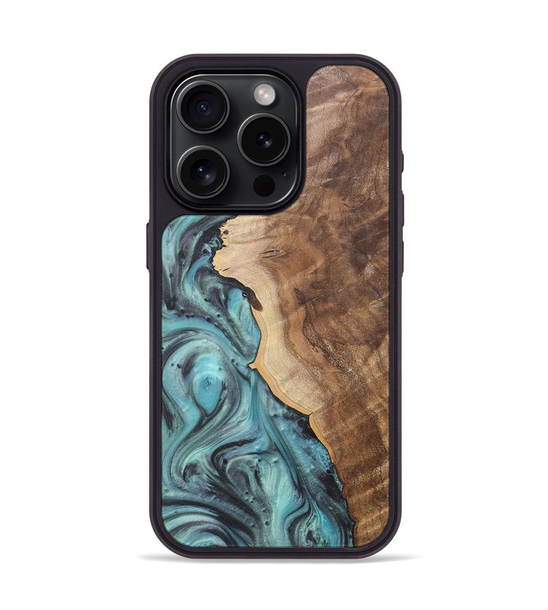 iPhone 15 Pro Wood+Resin Phone Case - Danica (Green, 722041)