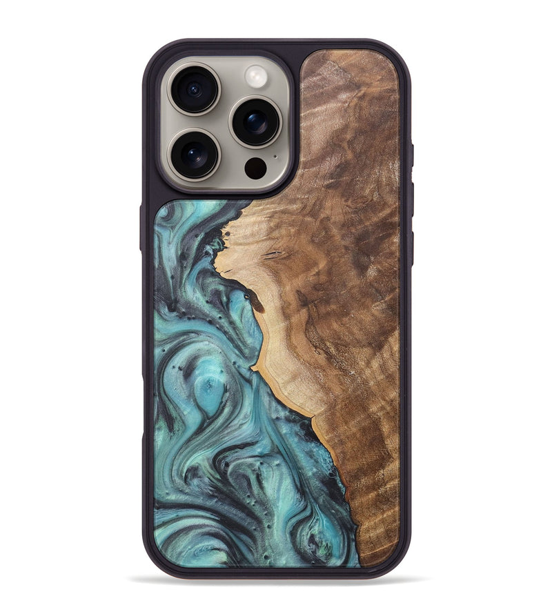 iPhone 16 Pro Max Wood+Resin Phone Case - Danica (Green, 722041)