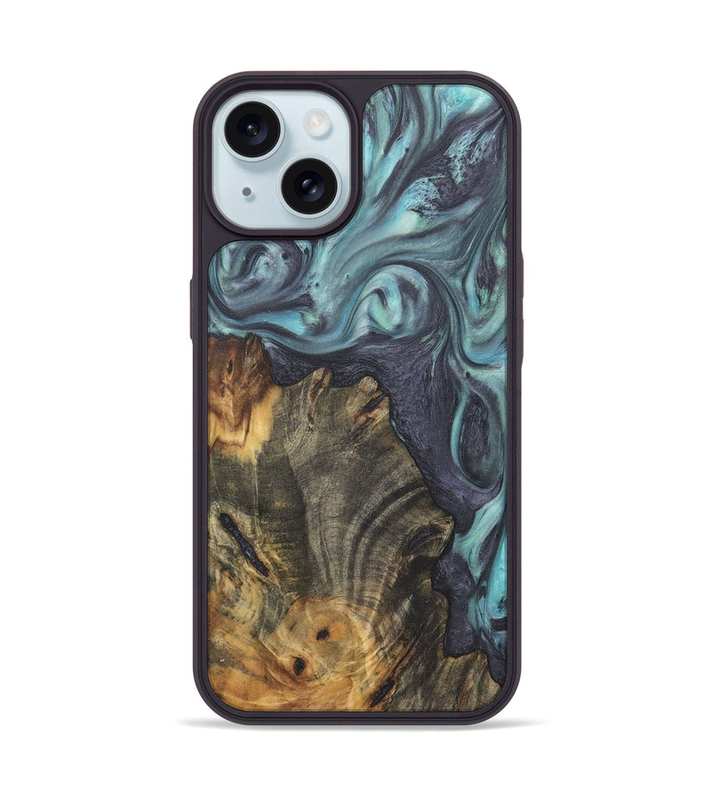 iPhone 15 Wood+Resin Phone Case - Debby (Green, 722042)