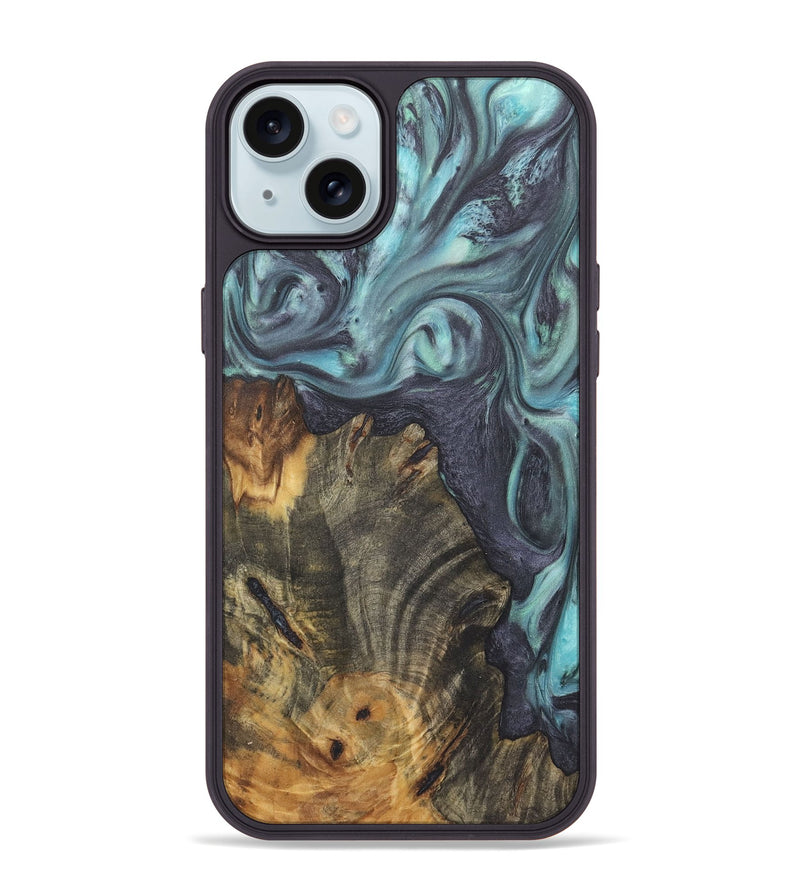 iPhone 15 Plus Wood+Resin Phone Case - Debby (Green, 722042)