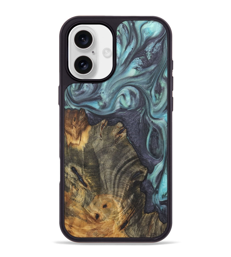 iPhone 16 Plus Wood+Resin Phone Case - Debby (Green, 722042)