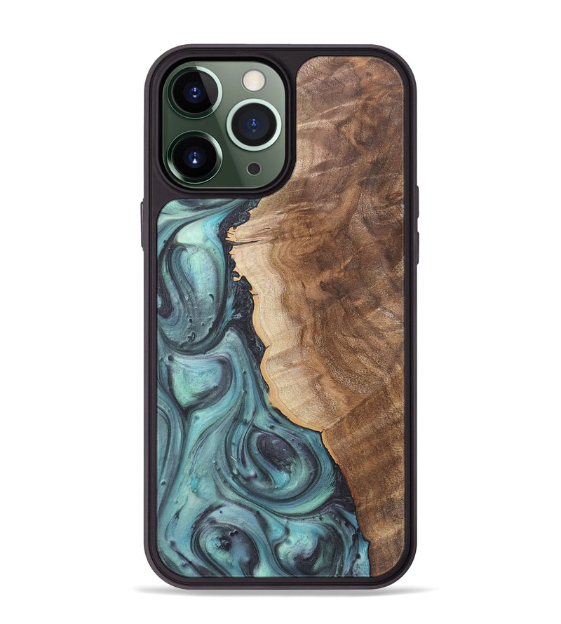 iPhone 13 Pro Max Wood+Resin Phone Case - Madeline (Green, 722044)