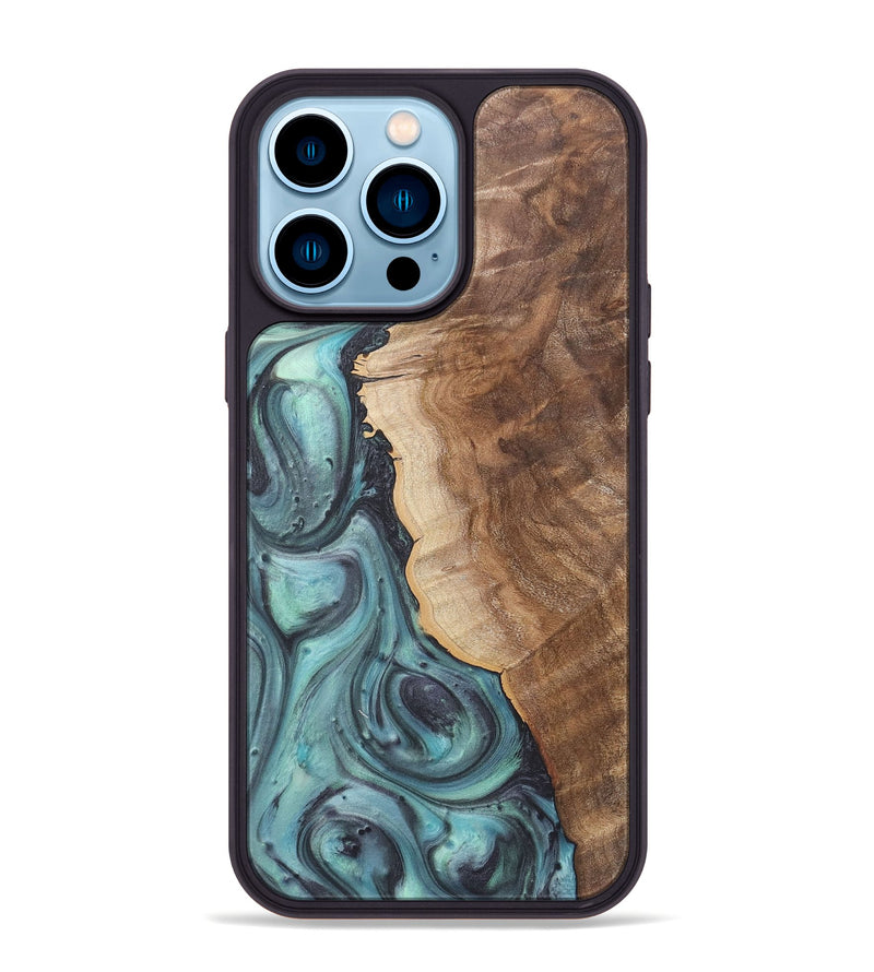 iPhone 14 Pro Max Wood+Resin Phone Case - Madeline (Green, 722044)