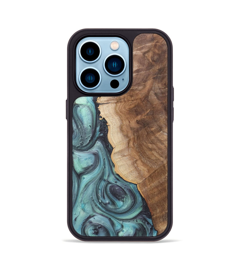 iPhone 14 Pro Wood+Resin Phone Case - Madeline (Green, 722044)