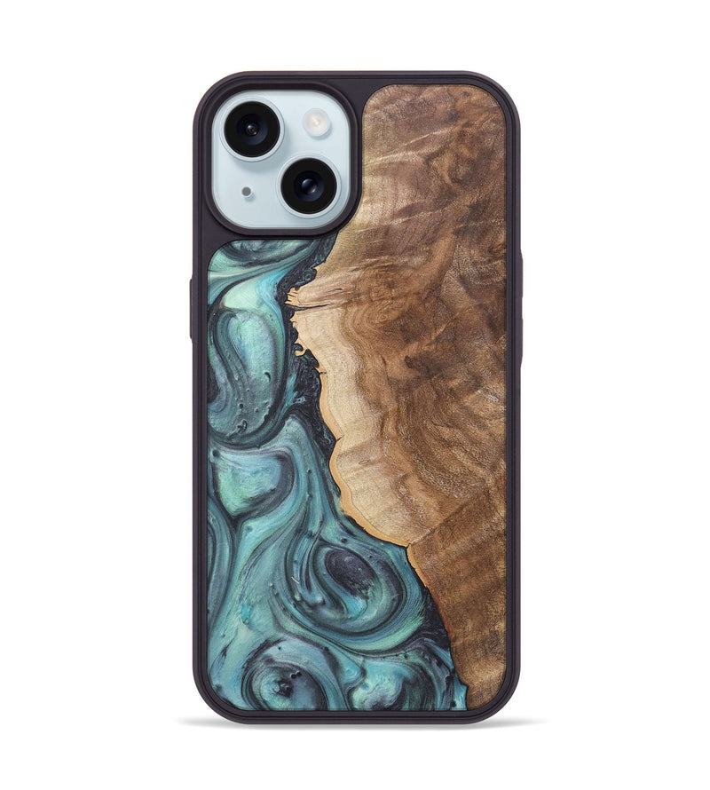 iPhone 15 Wood+Resin Phone Case - Madeline (Green, 722044)