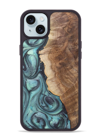 iPhone 15 Plus Wood+Resin Phone Case - Madeline (Green, 722044)