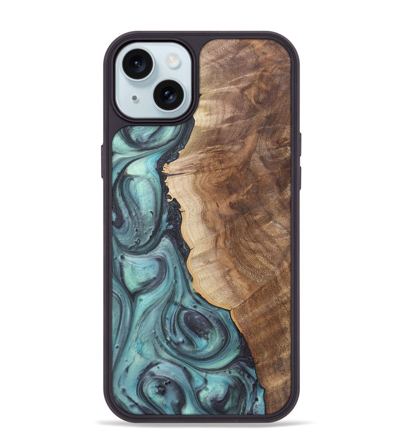 iPhone 15 Plus Wood+Resin Phone Case - Madeline (Green, 722044)