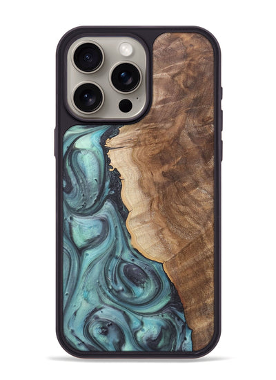 iPhone 15 Pro Max Wood+Resin Phone Case - Madeline (Green, 722044)