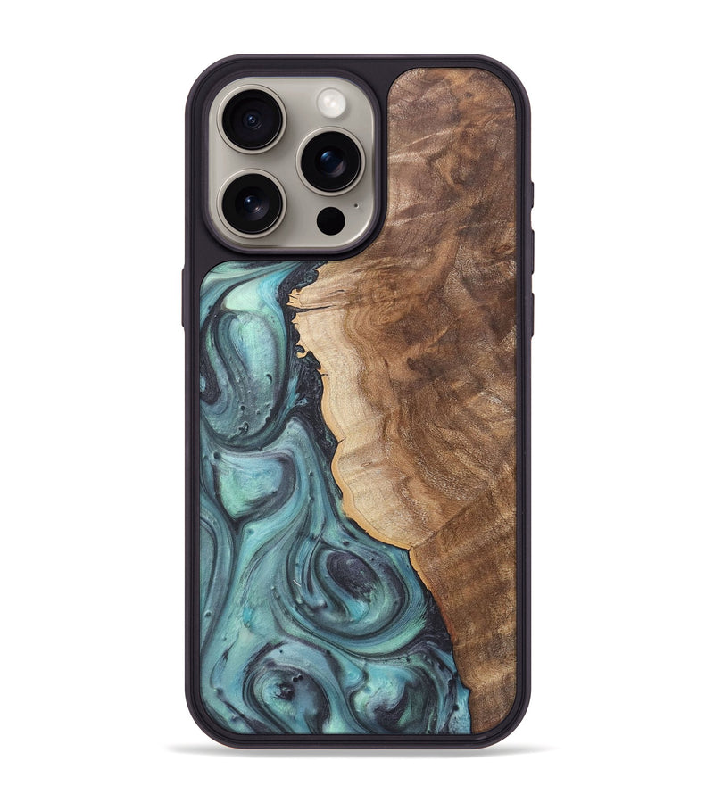 iPhone 15 Pro Max Wood+Resin Phone Case - Madeline (Green, 722044)