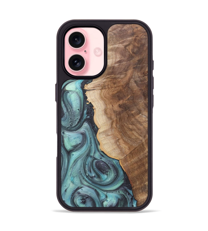 iPhone 16 Wood+Resin Phone Case - Madeline (Green, 722044)