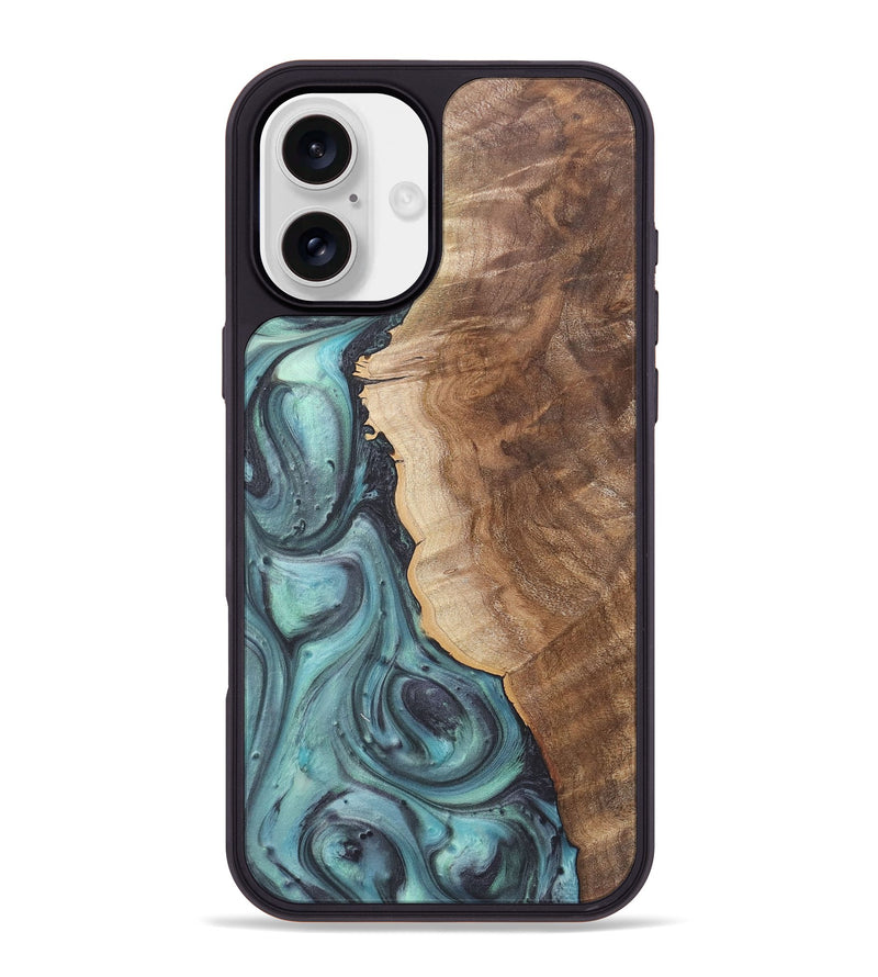 iPhone 16 Plus Wood+Resin Phone Case - Madeline (Green, 722044)