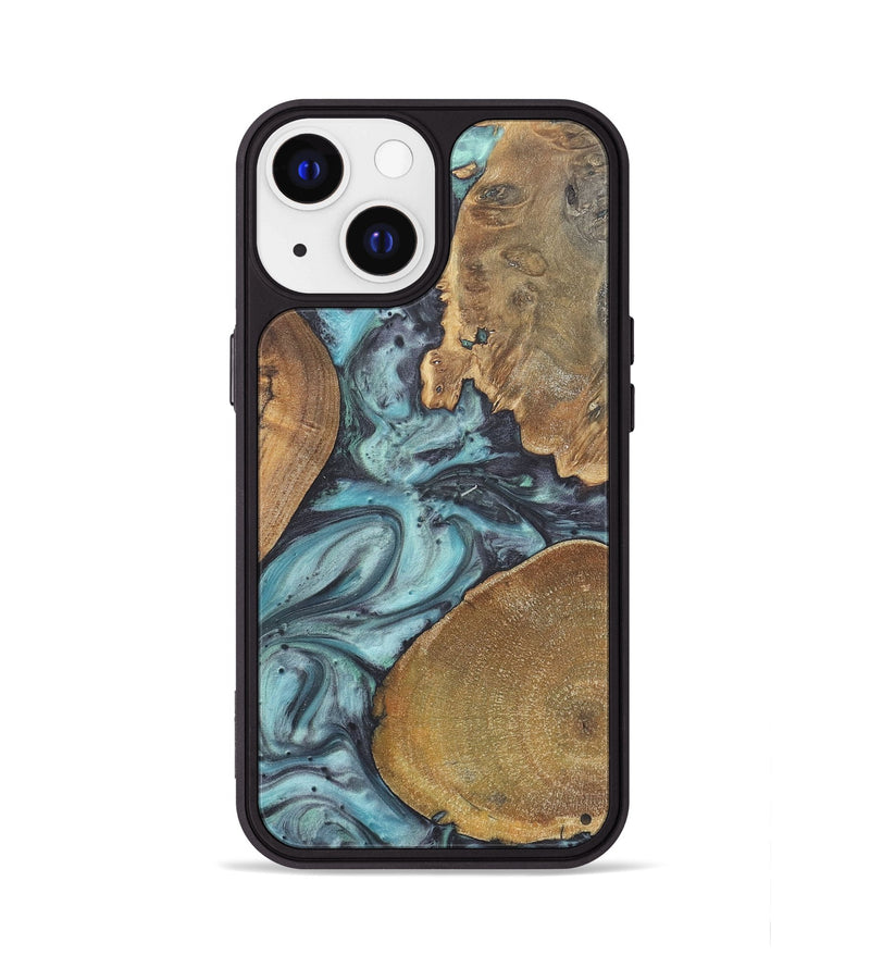 iPhone 13 Wood+Resin Phone Case - Cathleen (Green, 722045)