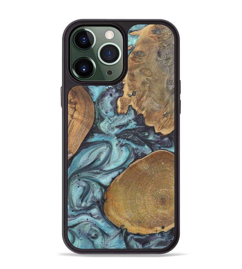 iPhone 13 Pro Max Wood+Resin Phone Case - Cathleen (Green, 722045)