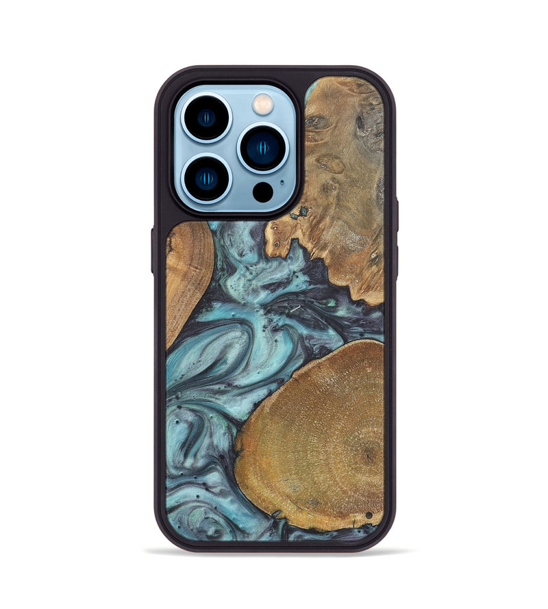 iPhone 14 Pro Wood+Resin Phone Case - Cathleen (Green, 722045)