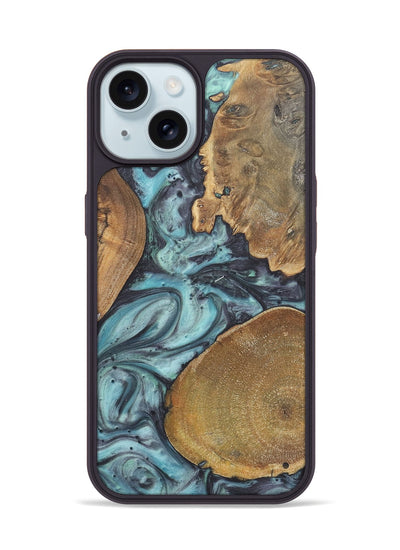 iPhone 15 Wood+Resin Phone Case - Cathleen (Green, 722045)