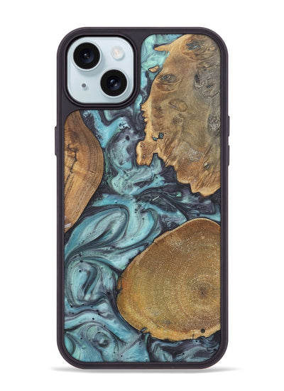 iPhone 15 Plus Wood+Resin Phone Case - Cathleen (Green, 722045)