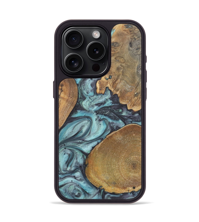 iPhone 15 Pro Wood+Resin Phone Case - Cathleen (Green, 722045)