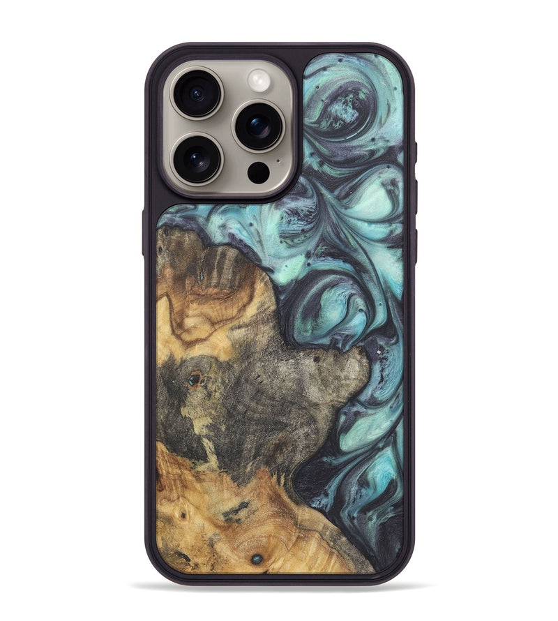 iPhone 15 Pro Max Wood+Resin Phone Case - Emma (Blue, 722046)