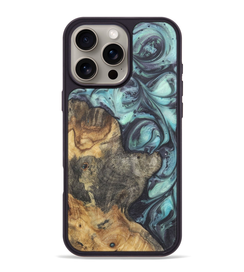 iPhone 16 Pro Max Wood+Resin Phone Case - Emma (Blue, 722046)