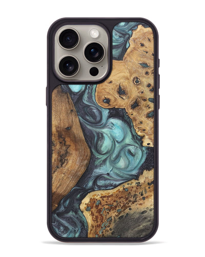 iPhone 15 Pro Max Wood+Resin Phone Case - Brandy (Blue, 722047)