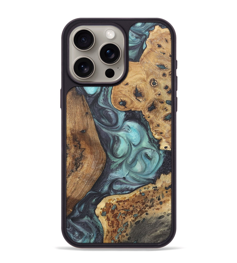 iPhone 15 Pro Max Wood+Resin Phone Case - Brandy (Blue, 722047)