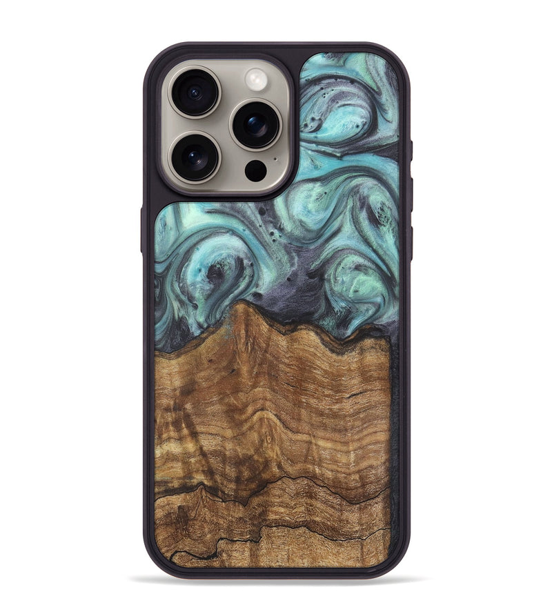 iPhone 15 Pro Max Wood+Resin Phone Case - Yesenia (Blue, 722048)