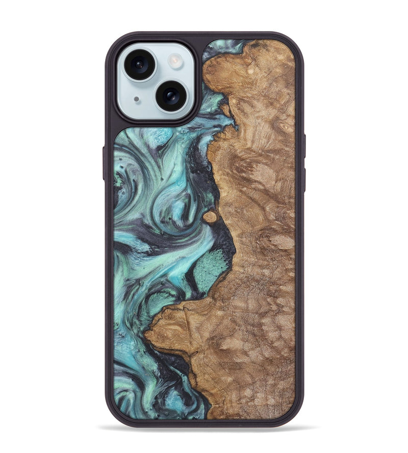 iPhone 15 Plus Wood+Resin Phone Case - Pablo (Blue, 722049)