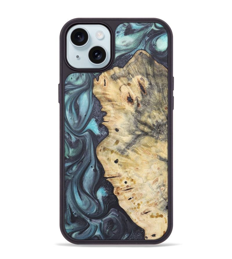 iPhone 15 Plus Wood+Resin Phone Case - Paige (Blue, 722050)